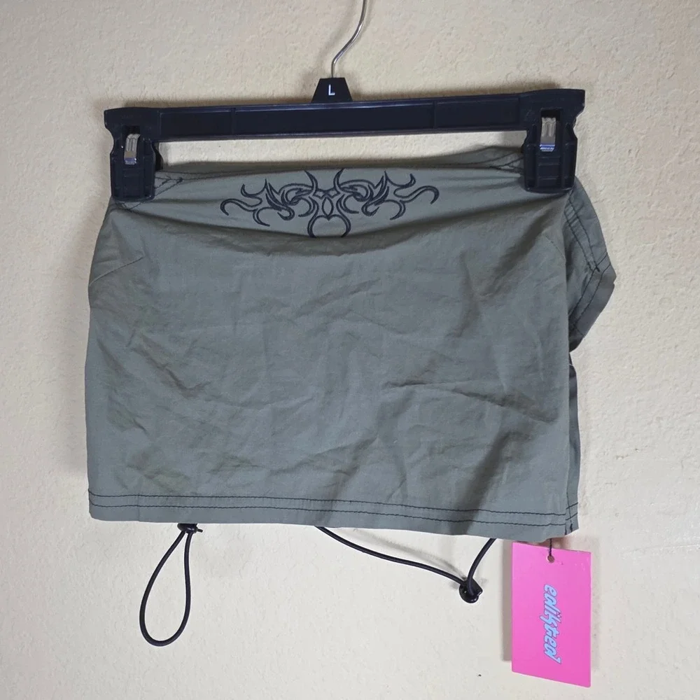 Edikted Olive Green Tribal edgy retro rave Girpcore Bungee Cord Tube Top NWT Sm